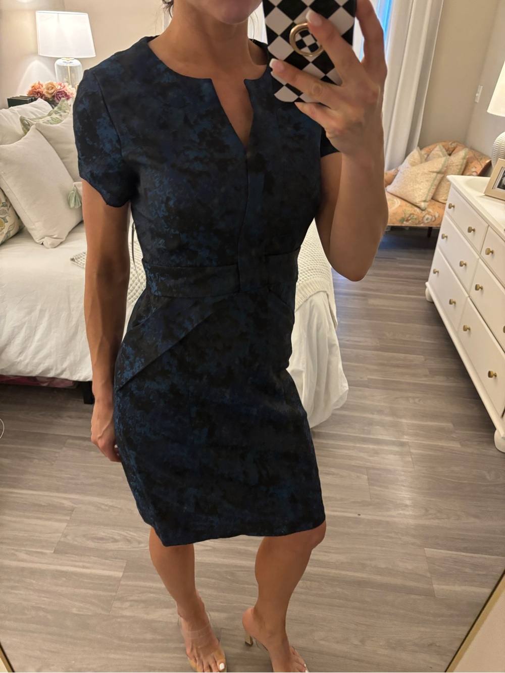 👗 SHANI COLLECTION Jacquard Sheath Dress — Black/Blue